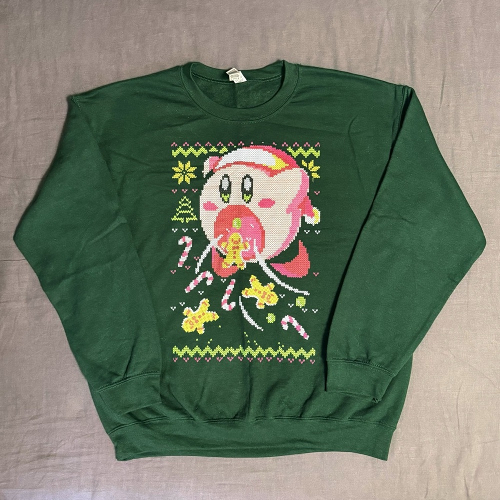 Kirby Ugly Green Christmas Sweater Size Unisex Large Sweatshirt